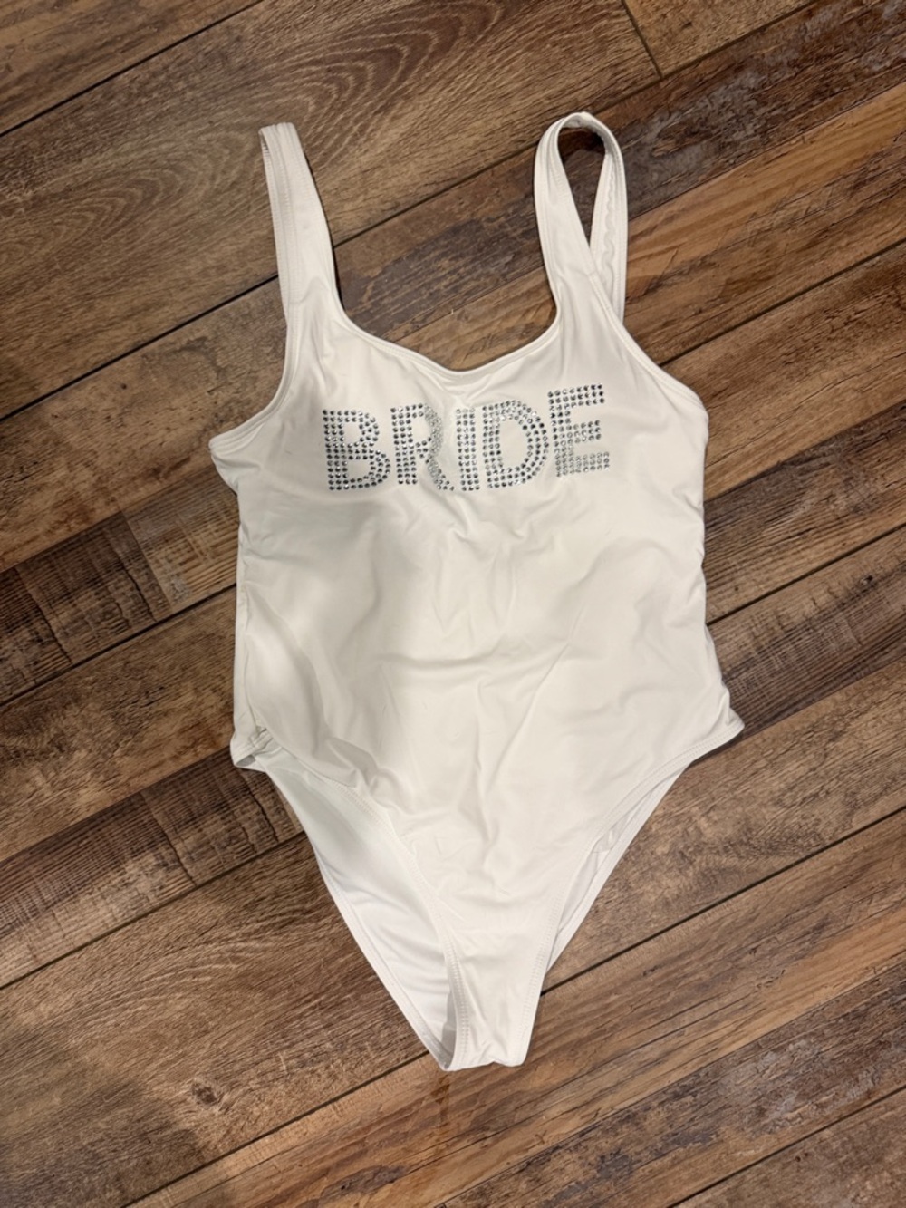 David's Bridal White 'BRIDE' One-Piece Swimsuit